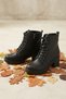 Women's Black Thick Heel Lace-Up Short Boots with Zip and Treaded Sole - 6