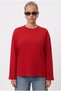 Women's Boxy 100% Cotton, Textured, Decorative Collar, Interlock, Long-Sleeve Red T-Shirt - 5