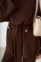 Women's Mock Neck Suit with Invisible Zipper, Gold Button Details, and Tie-Detail, Brown - 7