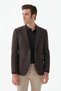 Coffee-Colored Slim Fit Jacket with a Pointed Collar and Plaid Pattern - 3