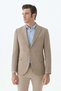 Beige Slim Fit Jacket, Pointed-Collar Plaid Jacket - 3