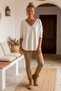 Italian Ecru V-Neck Long-Sleeve Soft-Textured Angora Knit Blouse 70 60 - 6