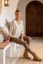 Italian Beige V-Neck Long-Sleeve Soft-Textured Angora Knit Blouse 70 60 - 4