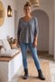 Italian Gray Melange V-Neck Long-Sleeve Soft-Textured Angora Knit Blouse 70 60 - 6