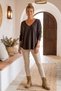 Italian Brown V-Neck Long-Sleeve Soft-Textured Angora Knit Blouse 70 60 - 5