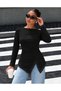 Cotton Blouse with Lace Details, Asymmetrical Cut, and Long Sleeves 0260 - 3