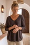 Italian Brown V-Neck Long-Sleeve Soft-Textured Angora Knit Blouse 70 60 - 3
