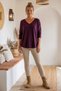 Italian Burgundy V-Neck Long-Sleeve Soft-Textured Angora Knit Blouse 70 60 - 6