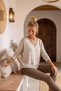 Italian Beige V-Neck Long-Sleeve Soft-Textured Angora Knit Blouse 70 60 - 7
