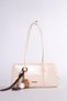 Charm detailed long strap shoulder bag, beige.