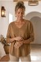 Italian Mustard-Colored V-Neck Long-Sleeve Soft-Textured Angora Knit Blouse 70 60 - 4