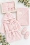 100% Cotton Baby Robe Set with Hood, Cute Cloud Embroidered Design, Ages 0–2: Towel and Slippers Set