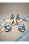 Evening dress shoes with a blue bow detail, glittery sand color, and a single-strap heel - 4