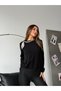 Women's Black Scarf-Sleeve Detail Long-Sleeve Basic Knit Blouse - 3
