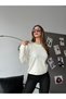 Women's Ecru Scarf-Sleeve Detail Long-Sleeve Basic Knit Blouse - 3