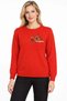 Women's Crew-Neck Wool Sweater embellished with stones on the chest, Coral - 2