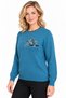 Women's Crew-Neck Wool Sweater embellished with stones on the chest - A.Petrol