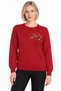Women's Crew-Neck Wool Sweater embellished with stones on the chest, Dark Red
