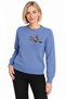 Women's Crew-Neck Wool Sweater embellished with stones on the chest, O.Blue - 2