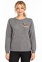 Women's Crew-Neck Wool Sweater embellished with stones on the chest, charcoal grey