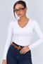 Women's Ribbed Knit V-Neck Blouse / T-Shirt - 4