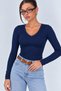Women's Ribbed Knit V-Neck Blouse / T-Shirt - 2