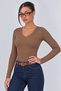 Women's Ribbed Knit V-Neck Blouse / T-Shirt - 7
