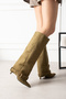 CLARA Suede Gold Buckle Detail High-Heeled Stylish Boots