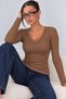Women's Ribbed Knit V-Neck Blouse / T-Shirt - 6