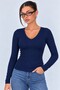 Women's Ribbed Knit V-Neck Blouse / T-Shirt - 4