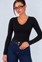 Women's Ribbed Knit V-Neck Blouse / T-Shirt - 4