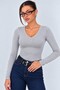 Women's Ribbed Knit V-Neck Blouse / T-Shirt - 2