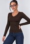 Women's Ribbed Knit V-Neck Blouse / T-Shirt - 4
