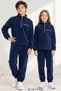 Girls', Boys', and Unisex Kids' Navy Blue Fleece Sweatsuit Set; Fleece Winter Set for Ages 7–8 / 15–16