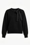 Women's Black Crew-Neck Knit Sweater with Lace Ribbon Collar Detail and a Soft-Textured Design - 4