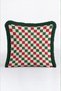 Cream-Colored Checkered New Year's Patterned Tasseled Cushion Cover—Retro New Year's Decor Green Fringed Pillowcase - 5