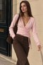 Powder Pink Wrap-Style Cardigan with Side-Tie Detail