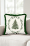 Ecru Pine Tree Christmas-Patterned Tasseled Cushion Cover - New Year's Decor Green-Fringed Pillowcase - 7