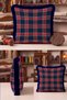 Navy Blue Plaid New Year's Patterned Tasseled Cushion Cover—Retro Christmas Decor Fringed Cushion Cover - 2