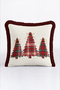 Cream Pine Christmas-Patterned Tasseled Cushion Cover - Plaid New Year's Decor Burgundy Fringed Pillowcase - 8