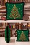 Emerald Pine Tree New Year's Patterned Tasseled Cushion Cover—New Year's Decor Green Fringed Pillowcase - 2