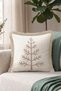 Ecru Pine Tree Christmas-Patterned Tasseled Cushion Cover - Bohemian New Year's Decor Tasseled Pillowcase - 3