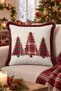 Cream Pine Christmas-Patterned Tasseled Cushion Cover - Plaid New Year's Decor Burgundy Fringed Pillowcase