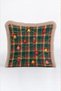 Green Plaid New Year's Patterned Tasseled Cushion Cover—New Year's Decoration with Bells, Beige Fringed Pillowcase - 7