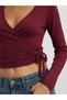 Burgundy Wrap-Style Cardigan with Side-Tie Detail - 4