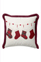 Red Socks New Year's Patterned Tasseled Cushion Cover - Plaid New Year's Burgundy Fringed Pillowcase - 6