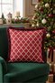 Red Cage New Year's Patterned Tasseled Cushion Cover - Ethnic New Year Burgundy Fringed Pillowcase