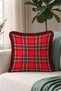 Red Plaid New Year's Patterned Cushion Cover with Tassels - Retro New Year's Fringed Pillowcase - 8