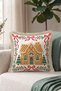 Cream Cookie House New Year's Patterned Tasseled Cushion Cover—New Year's Decor Beige Fringed Cushion Cover - 7