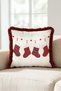 Red Socks New Year's Patterned Tasseled Cushion Cover - Plaid New Year's Burgundy Fringed Pillowcase - 7